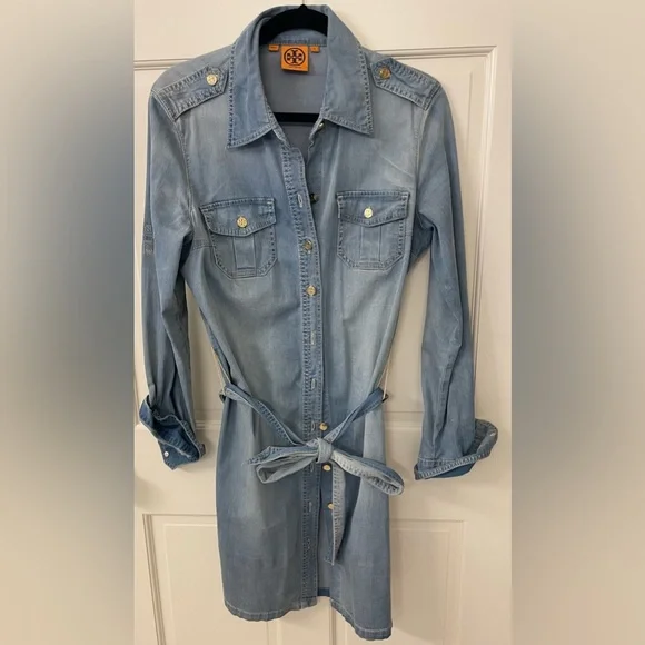 Tory Burch | Dresses | Tory Burch Denim Dress With Belt Size 8 | Poshmark